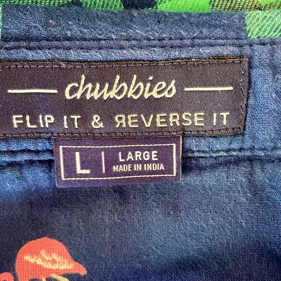 Chubbies Flip It & Reverse It Button Down Shirt Plaid Flamingo Print Mens LARGE - Picture 10 of 10